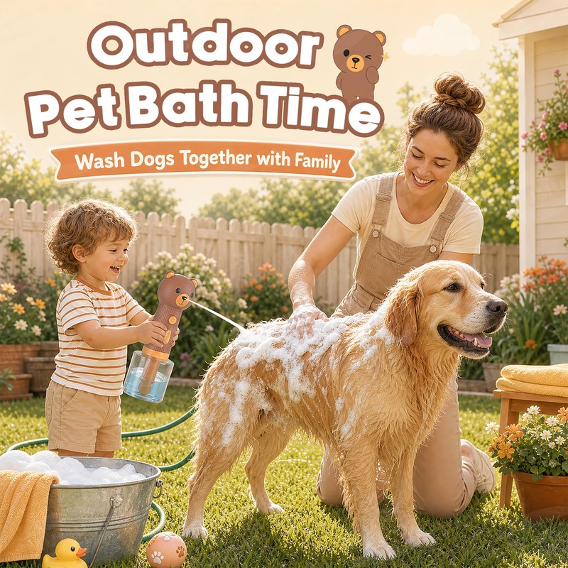 Electric Dog Shampoo Dispenser, IPX7 Waterproof, 400ml Bear Design