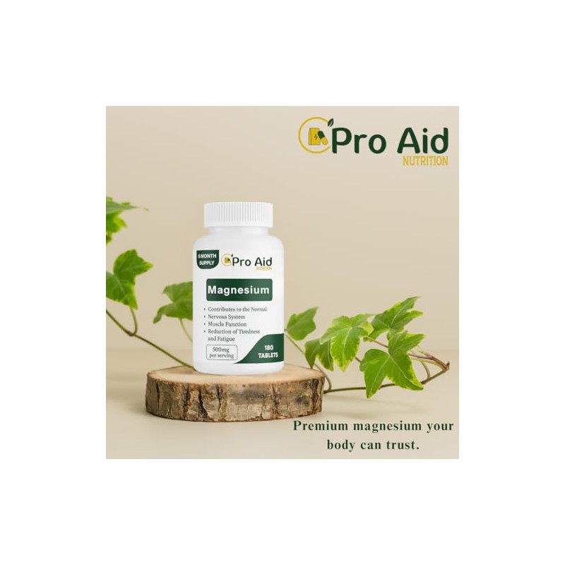 Magnesium Tablets 180 Pack by ProAid | Vegan & Vegetarian