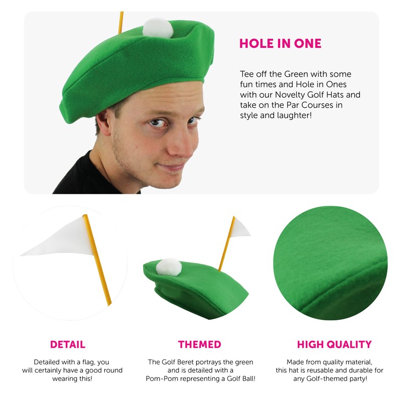 Golf Hat Fancy Dress Accessory Crazy Pub Golf Green Beret