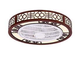 DYRABREST 22 Inch Invisible Ceiling Fan with Light,Modern LED Remote Control Semi Flush Mount Low Profile LED Ceiling Fan Chandelier,Wood Design,Acrylic Blades, 2-Color 3-Speed