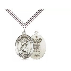 Bliss Sterling Silver Saint Christopher Air Force Medal Pendant Necklace 24" Chain