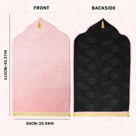 CRFASIBE Muslim Prayer Mat with Beads, Soft Flannel Prayer Rugs, Islamic Sajadah Embossed Tassel Prayer Carpet, Ramadan Gift Set Turkish Prayer Blankets(Pink)