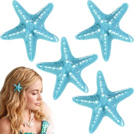 4pcs Mermaid Hair Accessories Starfish Hair Clips, Blue, Starfish