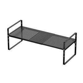 MIYUPTC Expandable Cabinet Storage Shelf Organizer Rack, Heavy Duty Steel Metal Spice Rack Adjustable Height Home Office Pantry Shelf Space Riser for Counter Kitchen Organization -Black