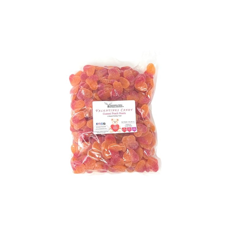 YANKEETRADERS Peach Gummy Hearts, 4 Pounds