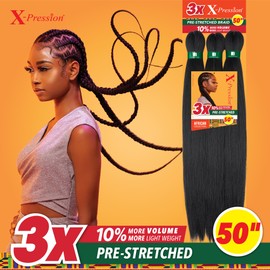 Sensationnel X-pression prestretched braiding hair - 3x xpression 50-inch flame retardant synthetic braid - 3X X-PRESSION 50 Inch (1 pack, RED)