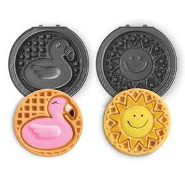 DASH Multimaker Mini System Two 4” Nonstick Removable Waffle Plates (Flamingo & Sun) - 2Pc Plate Pack Compatible with Dash MultiMaker Mini System, Nonstick Surface