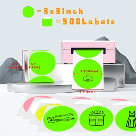 PARLAIM 3 Inch Circle Thermal Sticker, Self-Adhesive Round Inventory Multi-Purpose Roll of 500 Thermal Labels for Business (Fluorescent Green)