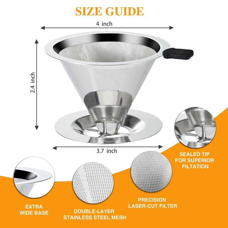 Pour Over Coffee Dripper Slow Drip Paperless Coffee Filter, Double