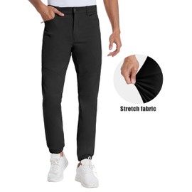 PULI Men's Stretch Golf Joggers Pants Quick Dry Lightweight Hiking Waterproof Casual Dress Pants with Pockets Black 36