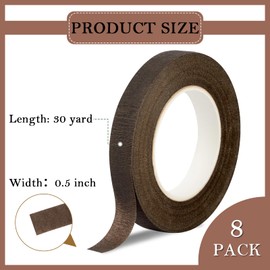 COIDEA 8 Packs Floral Tape, 1/2" Wide Flower Tape, Brown Floral Tape for Fresh Flowers, Adhesive Florist Tape for Floral Crafts, Bouquet Floral Arranging Stem Wrapping, Wedding Bouquet, 30Yard