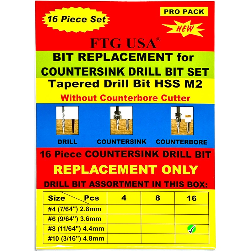 FTG USA Tapered Countersink Drill Bit Set 16 Pc #8