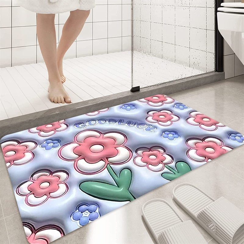 QUINTRA Non-Slip 3D Bath Mats, Fruit Sunflower Mats, Polyester Mats