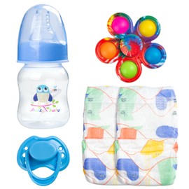 Pedolltree 5 Pieces Set Reborn Baby Dolls Accessories Include Baby Dolls Bottles and Pacifiers and Dipers and Fidget Spinner for 17-24 Newborn Boy Dolls