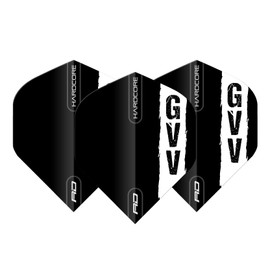 RED DRAGON Hardcore Gian Van Veen Black with GVV Logo Standard Dart Flight - 3 Sets per Pack (Total 9 Dart Flights)