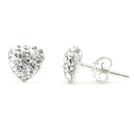 White Crystal Heart Shape Sterling Silver Stud Earrings