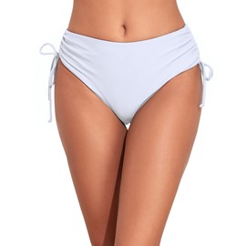 Cindy's aunt Side Tie Bikini Bottoms for Women Ruched Tummy Control Swimsuits Bottoms Full Coverage Swim Bottoms White US8