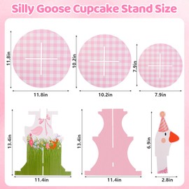 One Silly Goose Birthday Decorations 3-Tier Pink Silly Goose Cupcake Stand DIY Dessert Display Holder Goose Party Supplies Decor for Farm Theme Baby Shower Party 1st Birthday Boys Girls