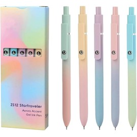 sencoo 5 pack Black Gel Pens Quick Dry Ink Pens 0.7mm Fine Point Retractable Roller Ball Pens Cute Pens Aesthetic pens for School Office Home Diary Gift Pens (style6)