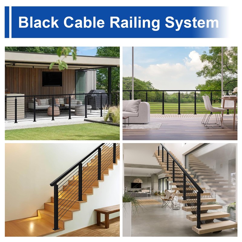 BLIKA 1 Pack 4FT Stainless Steel Cable Railing Handrail, Black
