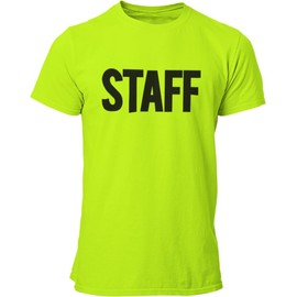 NYC FACTORY Men's Staff T-Shirt Front Back Print Tee Event Uniform Screen Printed Tshirt (Neon, Medium)