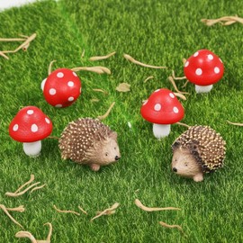 Pchnfei 6Pcs Fairy Garden Miniature Garden Landscape Fairy Outdoor Garden Figurines Resin Hedgehogs Mushroom Micro Landscape Decorative Accessories for