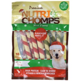 NutriChomps Dog Chews, 5-inch Holiday Twists, Mint, 10 Count, red/Green, (NT105V)