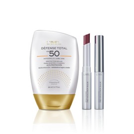L'BEL - Set Protector Solar Defense y Bálsamo Solutions Pro-Hialuron, Protección Facial FPS 50 UVA/UVB + Hidratación Profunda con Ácido Hialurónico, Rutina Antiedad para Piel Suave, Firme y Radiante