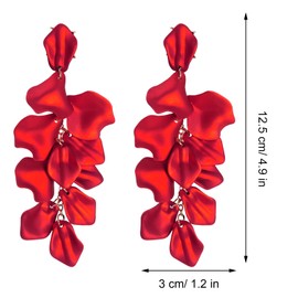 Rbenxia 1 Pair of Red Long Acrylic Rose Petal Dangle Earrings Rose Flower Earrings Drop Statement Layered Floral Petal Earrings for Women