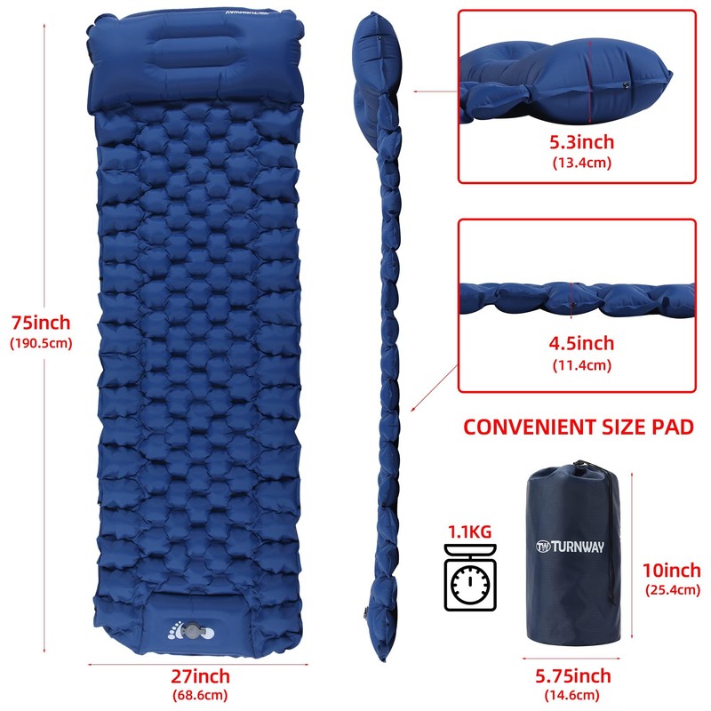 TurnWay Waterproof Lightweight Camping Sleeping Pad Foot Press Inflatable Pad