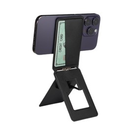 Magnetic Wallet Phone Stand, 3-in-1 Card Holder with Phone Tripod & Selfie Stick, MagSafe Compatible for i-Series 16/15/14/13, Metal Ring for Android Universal Fit, Premium PU Leather, Black