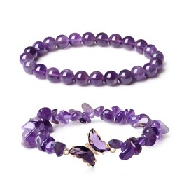 TOEECY Pack of 2 Butterfly Amethyst Bracelet Purple Gemstone Bracelet Healing Stones Bracelet 8 mm Natural Gemstone Bracelet Women Wish Bracelet Suitable for Birthday Gifts, Gemstone