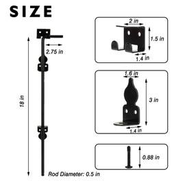 18" Cane Bolt Heavy Duty Gate Drop Rod, Hardware Ground Latch Gate Stopper Gate Hardware, Solid Steel Cane Bolts for Wood Fences PVC Vinyl Metal Gates Fences Doors (Black Finish 2 Pack)