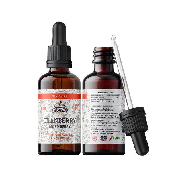 FLORIDA HERBS Cranberry Tincture, Organic Cranberry Extract, Cranberry Drops (Vaccinium Macrocarpon)