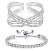 Wovanoo Rhinestone Cuff Bracelet for Women 2Pieces Multilayer Rhinestone Bracelet