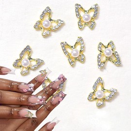 15Pcs Butterfly Nail Charms 3D Luxury Butterfly Nail Gems Silver Butterfly Nail Diamond with Pearl Shiny Nail Rhinestones Acrylic Nail Jewelry for Nail Art Supplies Nail Gems for Women Girls Manicure