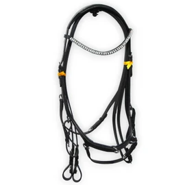 Aces Equine LEATHER ANATOMICAL HORSE BRIDLE DESIGNER PEARL BROWBAND WITH FREE REINS (X-FULL) (BLACK)