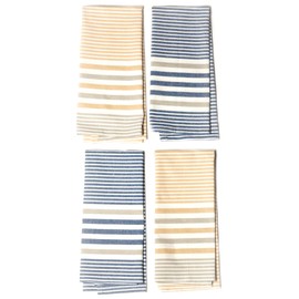 The Fine Living Co. Decorative Kitchen Towels Set of 4 Recycled Cotton Dish Towels for Drying Dishes, 28x18 inch, Beige and Blue -Absorbent Tea Towels | Boho Stripe Design | Eco-Friendly