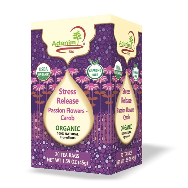 Adanim Bio Organic Passion Flower Tea Bags (Pack of 4) Stress Relief, Anxiety Release, Calming Blend - Passionflower Herbal Tea for Sleep, te de pasiflora calm - Caffeine Free Kosher USDA Certified