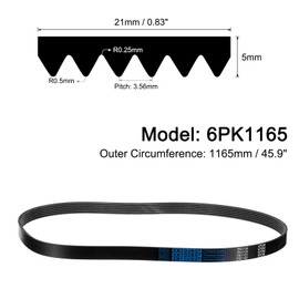 QUARKZMAN 6PK1165 V-Ribbed Belt, 6 Ribs, 1165 mm Length x 21 mm Width x 5 mm Height, EPDM Poly V Belt, Multiple V-Ribbed Belt