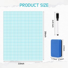 Ctosree 2 Set Jumbo Sized Magnetic Graph Paper for Whiteboard 27.95" x 22.05" Dry Erase Grid Dry Erase Board with Magnetic Dry Erase Colorful Markers Erasers for Teachers Students Classroom Supplies