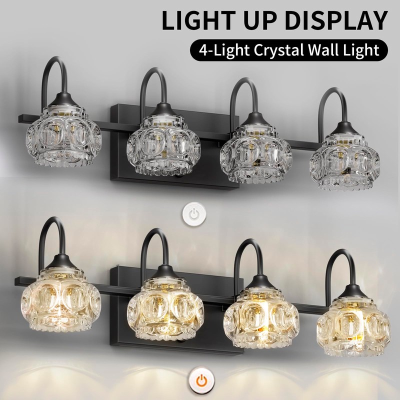 4-Light Bathroom Vanity Light Fixtures, Matte Black Modern Vanity Lights