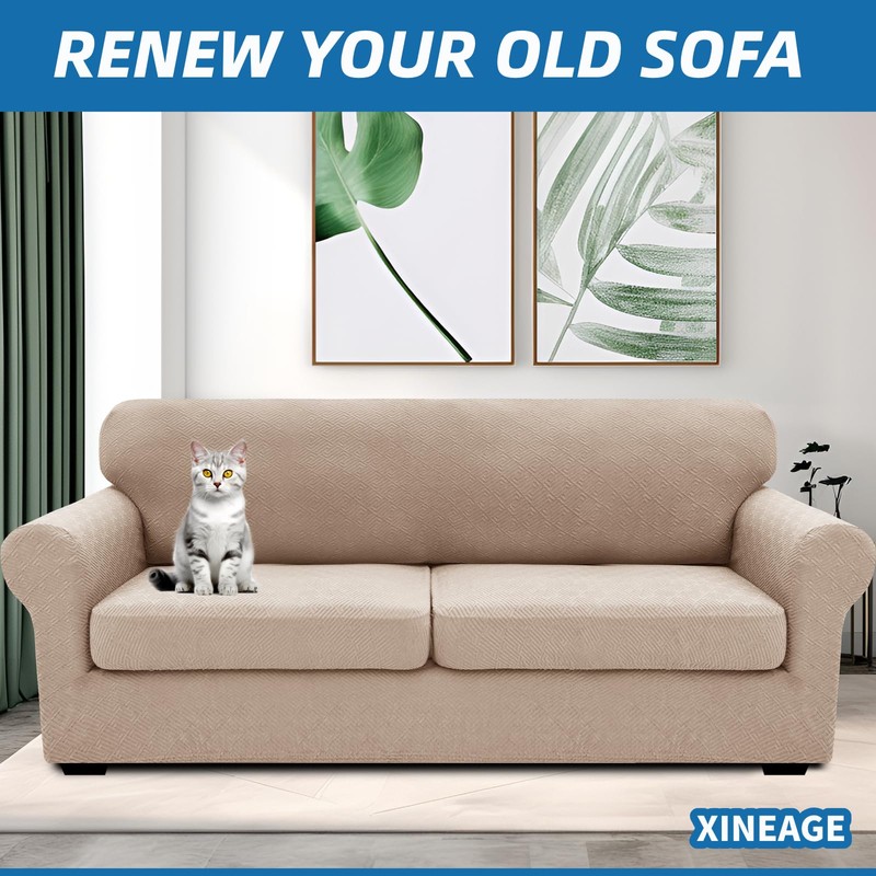 XINEAGE 3-Piece Stretch Sofa Cover, Washable Couch Covers for Dog