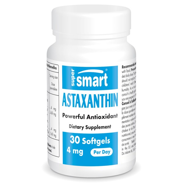 Astaxanthine - Pureté Inégalée - Puissant Antioxydant - Extrait d’Algue Haemotococcus Pluvialis Standardisé à 5% d'Astaxanthine - Contribue à Réduire l’Inflammation - Vegan - Sans Gluten - Supersmart