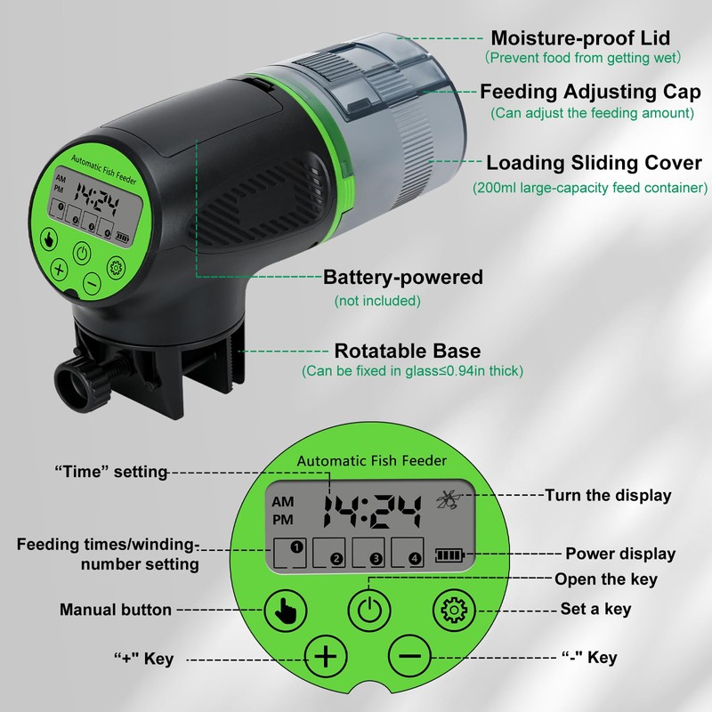 Podazz Automatic Fish Feeder, Moisture-Proof Aquarium Auto Feeder, Aquarium Tank