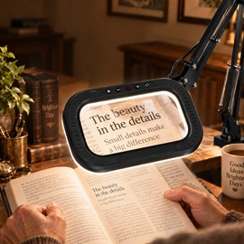 3X Magnifying Glass Lamp for Reading, Crafting or Close-Up Work – 5 Color Modes & Stepless Dimming with Flexible Clamp Arm