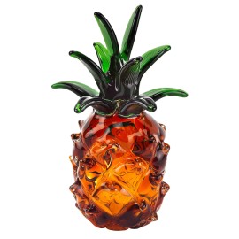 Homeroots 9" Orange Murano Glass Pineapple Statue Tabletop Sculpture