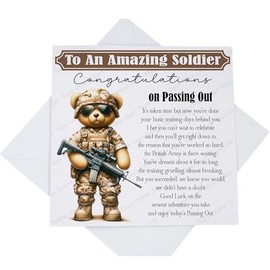 Soldier Passing Out Card, Uniform Bear Soldier Passing Out Parade Card for Him Her with Poem Verse TB2