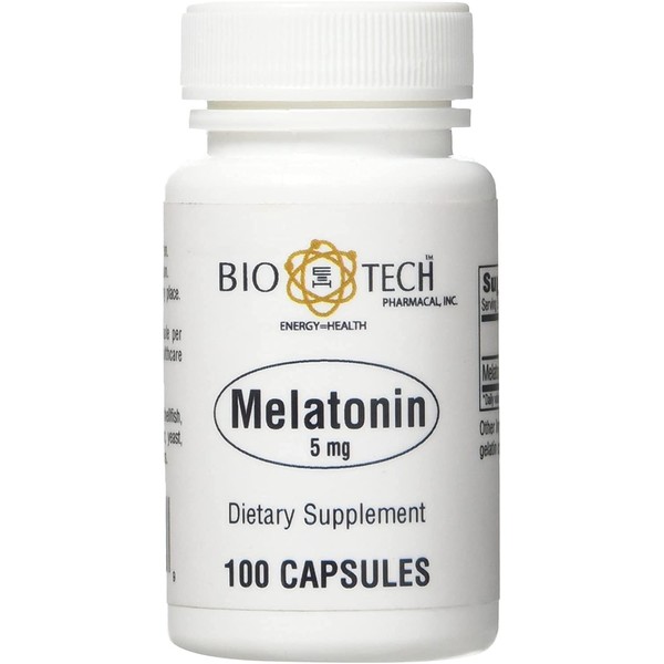 Bio-Tech Pharmacal Melatonin (5 mg), 100 Capsules All-Natural Supplement Support