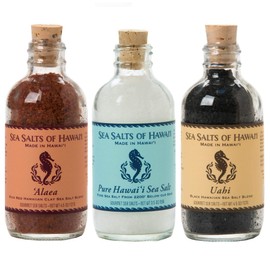 Sea Salts of Hawaii Variety 3 Pack, Alaea Red Clay Salt, Kona Pure Hawaiian Salt, Uahi Black Flavored Hawaiian Sea Salt